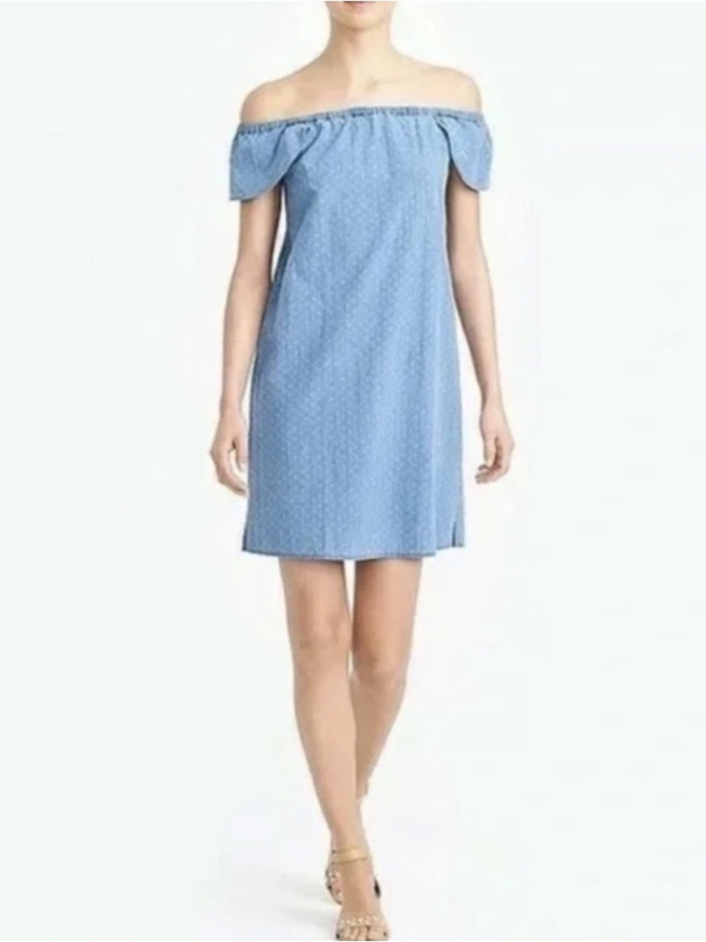 J. Crew Indigo Dobby Off-the-Shoulder cap sleeve chambray mini denim Dress